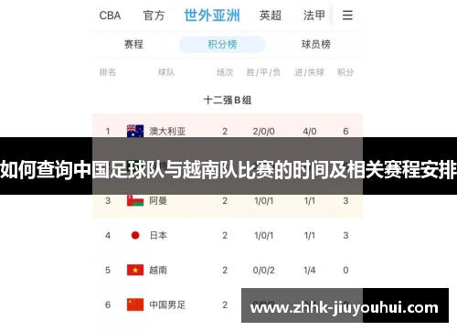 如何查询中国足球队与越南队比赛的时间及相关赛程安排