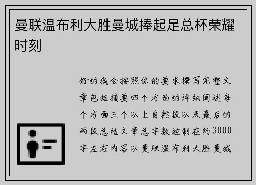 曼联温布利大胜曼城捧起足总杯荣耀时刻